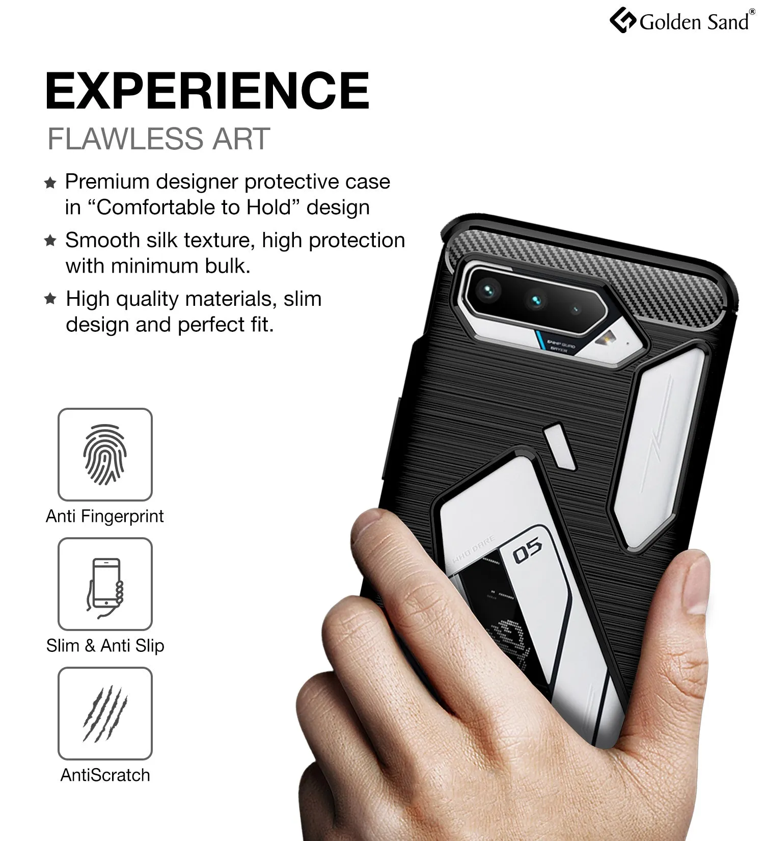Carbon Fibre Series Shockproof Armor Back Cover for Asus ROG Phone 5, Asus ROG Phone 5s, Asus ROG Phone 5s Pro, Asus ROG Phone 5 Pro, Asus ROG Phone 5 Ultimate, 6.78 inch, Black