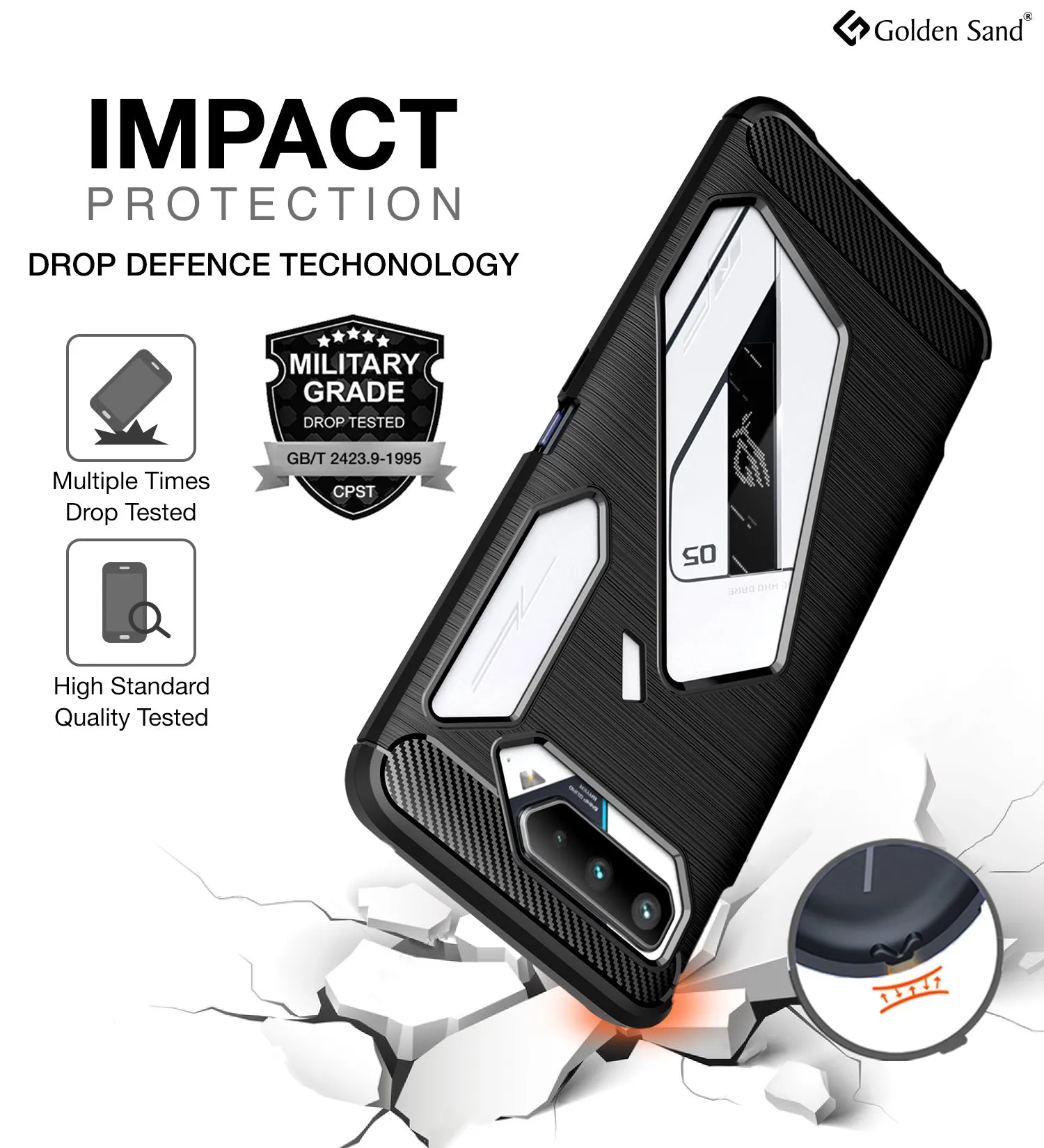 Carbon Fibre Series Shockproof Armor Back Cover for Asus ROG Phone 5, Asus ROG Phone 5s, Asus ROG Phone 5s Pro, Asus ROG Phone 5 Pro, Asus ROG Phone 5 Ultimate, 6.78 inch, Black