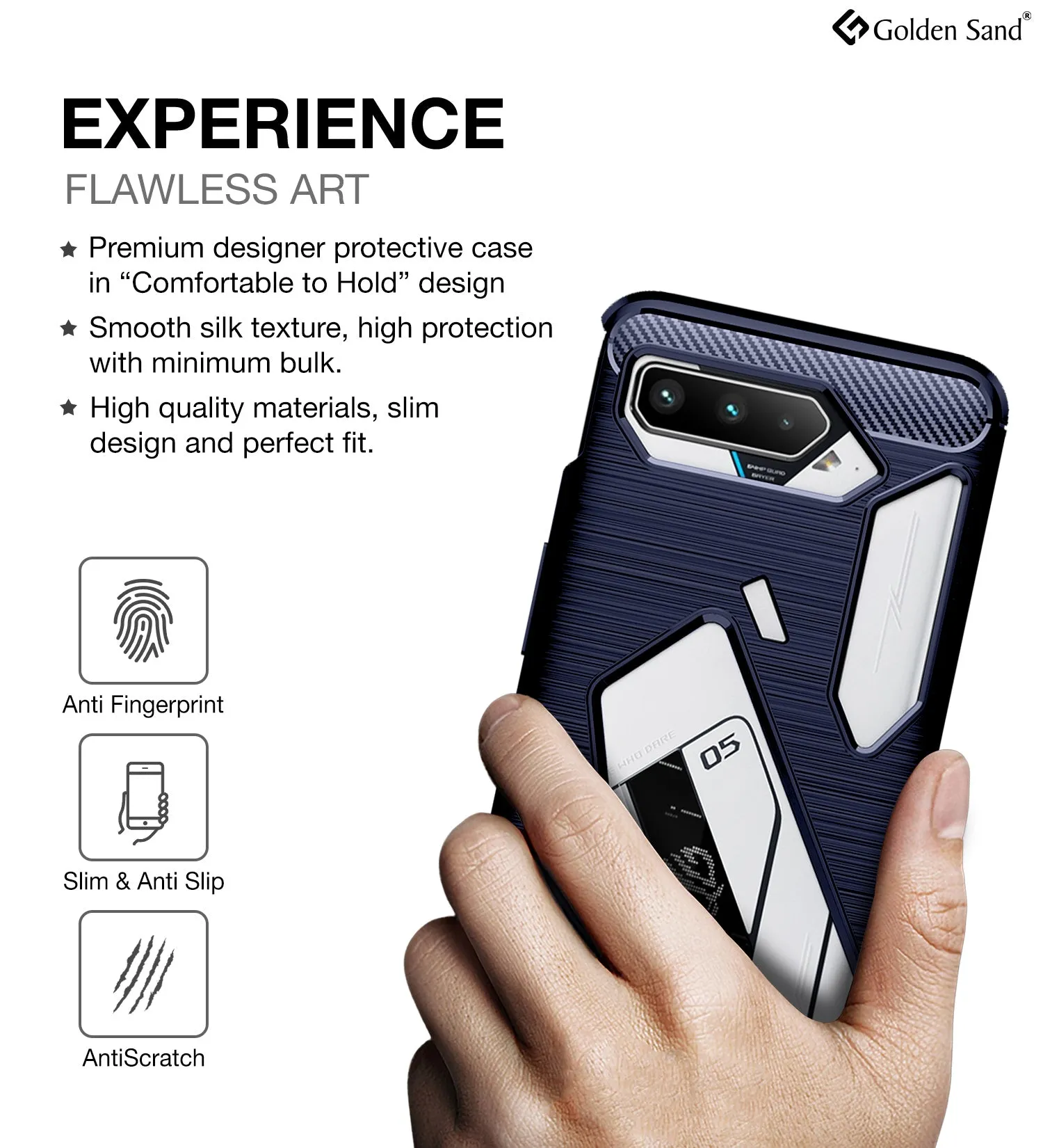 Carbon Fibre Series Shockproof Armor Back Cover for Asus ROG Phone 5, Asus ROG Phone 5s, Asus ROG Phone 5s Pro, Asus ROG Phone 5 Pro, Asus ROG Phone 5 Ultimate, 6.78 inch, Blue
