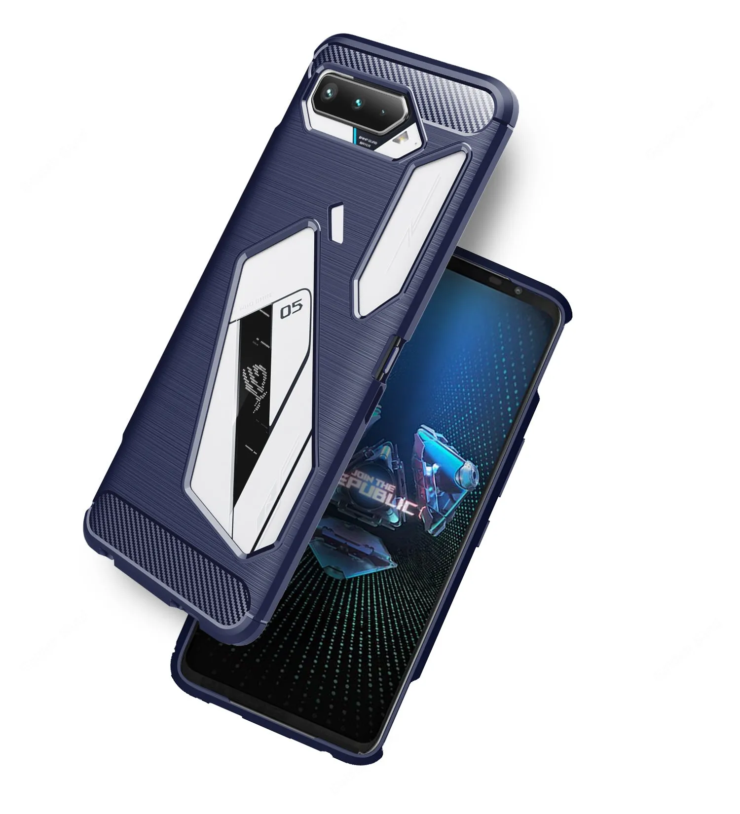 Carbon Fibre Series Shockproof Armor Back Cover for Asus ROG Phone 5, Asus ROG Phone 5s, Asus ROG Phone 5s Pro, Asus ROG Phone 5 Pro, Asus ROG Phone 5 Ultimate, 6.78 inch, Blue