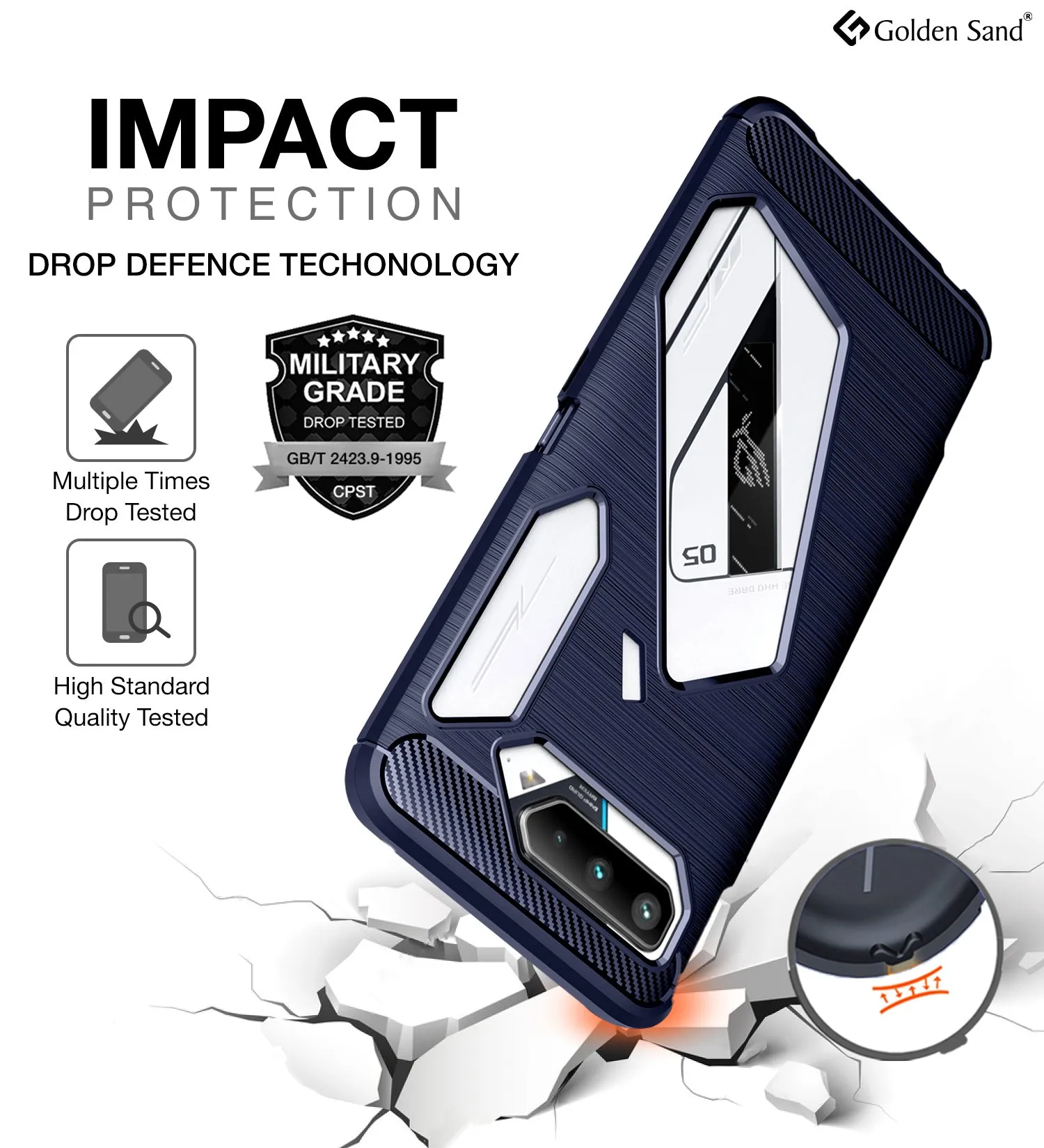 Carbon Fibre Series Shockproof Armor Back Cover for Asus ROG Phone 5, Asus ROG Phone 5s, Asus ROG Phone 5s Pro, Asus ROG Phone 5 Pro, Asus ROG Phone 5 Ultimate, 6.78 inch, Blue