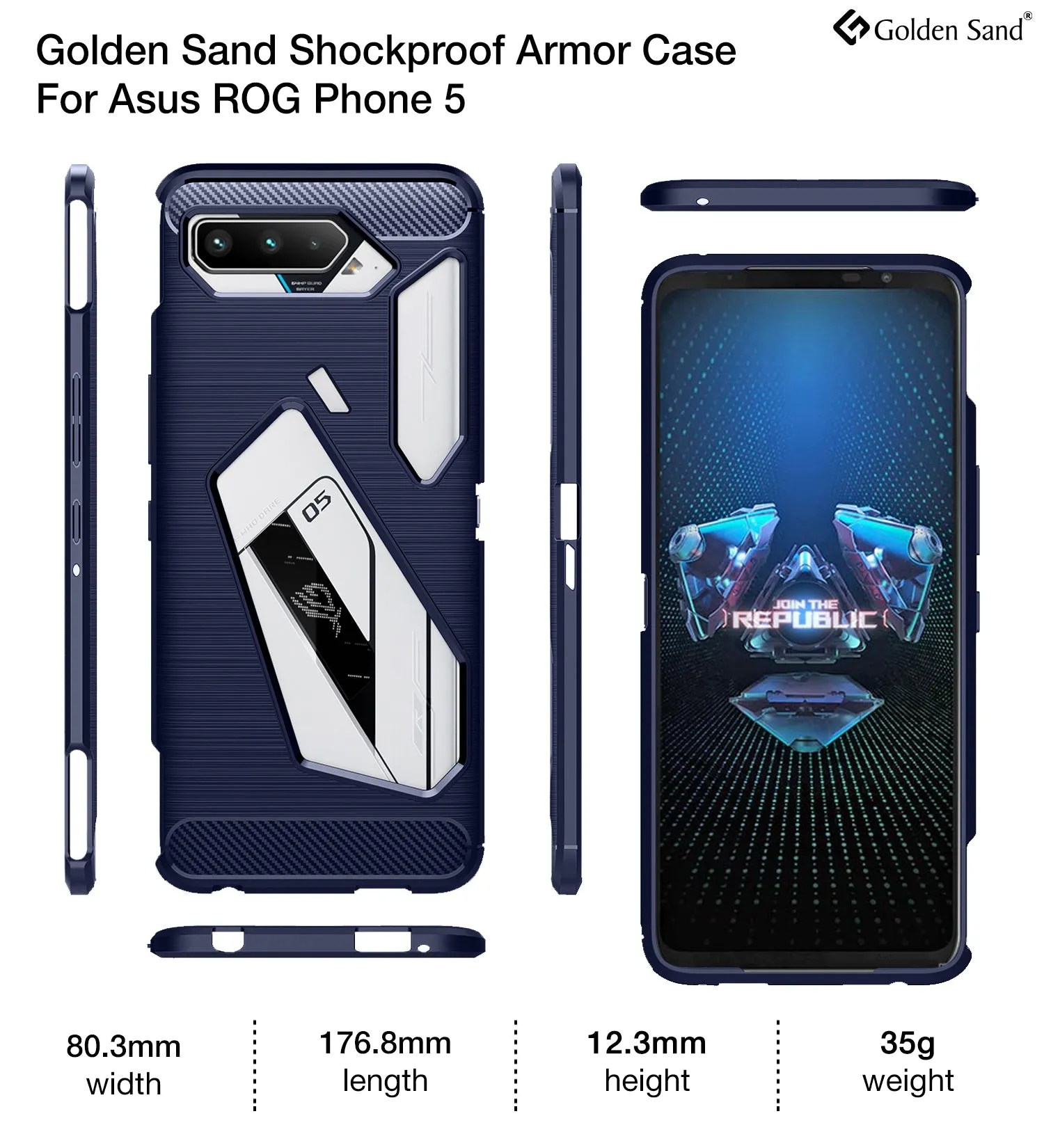 Carbon Fibre Series Shockproof Armor Back Cover for Asus ROG Phone 5, Asus ROG Phone 5s, Asus ROG Phone 5s Pro, Asus ROG Phone 5 Pro, Asus ROG Phone 5 Ultimate, 6.78 inch, Blue