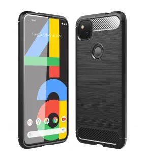 Carbon Fibre Series Shockproof Armor Back Cover for Google Pixel 4a, Black
