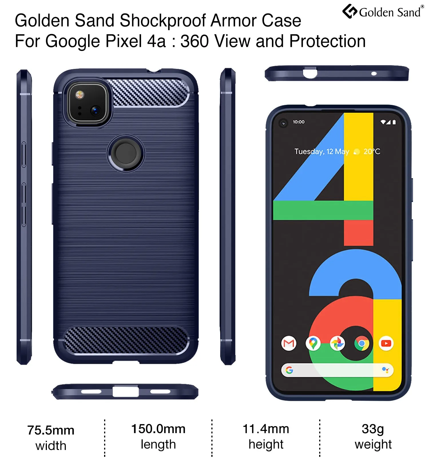 Carbon Fibre Series Shockproof Armor Back Cover for Google Pixel 4a, Blue