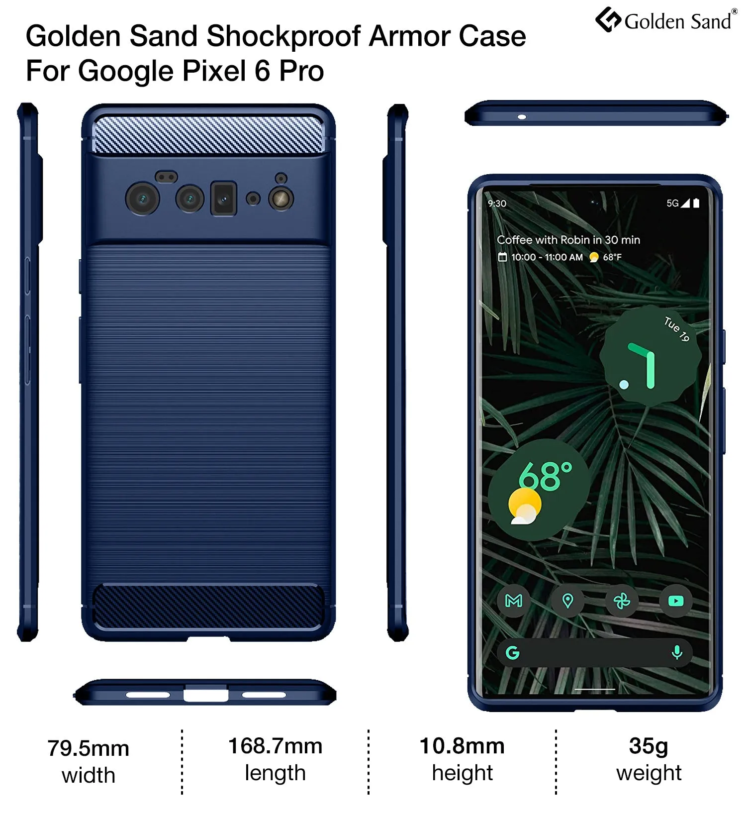 Carbon Fibre Series Shockproof Armor Back Cover for Google Pixel 6 Pro 5G, 6.71 inch, Blue