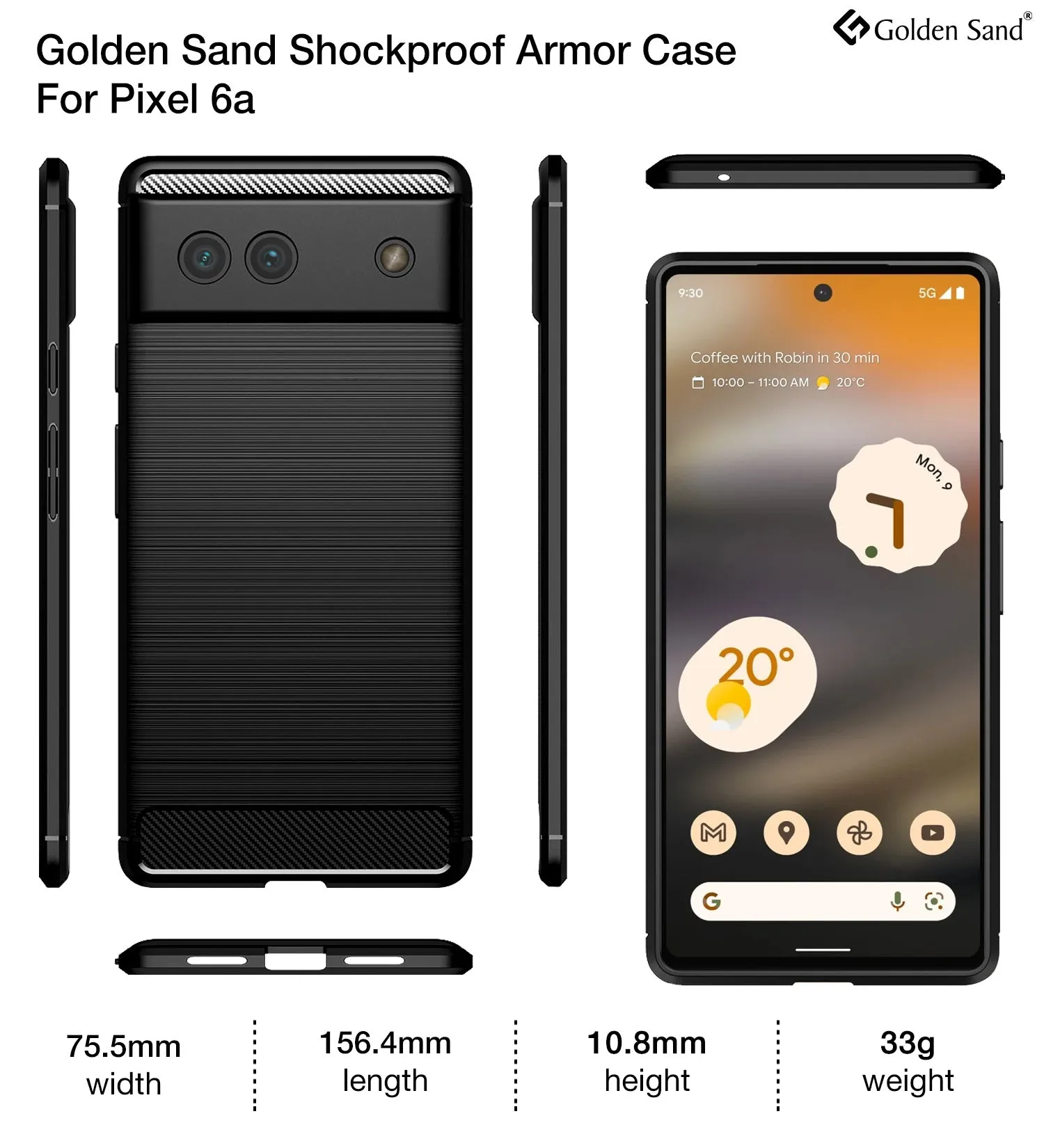 Carbon Fibre Series Shockproof Armor Back Cover for Google Pixel 6a, 6.1 inch, Black