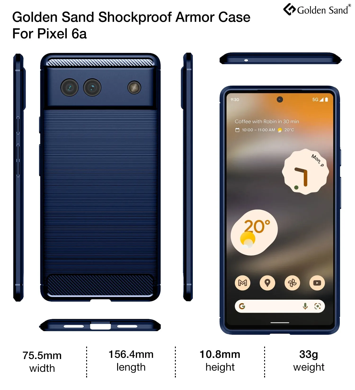 Carbon Fibre Series Shockproof Armor Back Cover for Google Pixel 6a, 6.1 inch, Blue