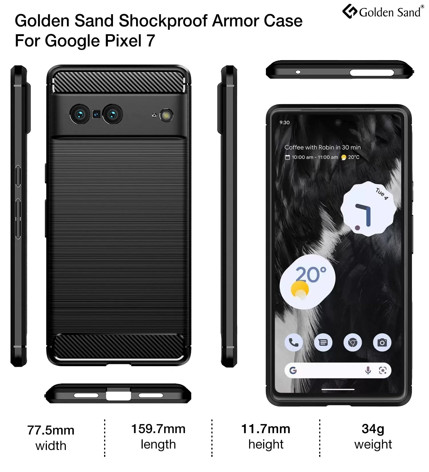 Carbon Fibre Series Shockproof Armor Back Cover for Google Pixel 7 5G, 6.3 inch, Black