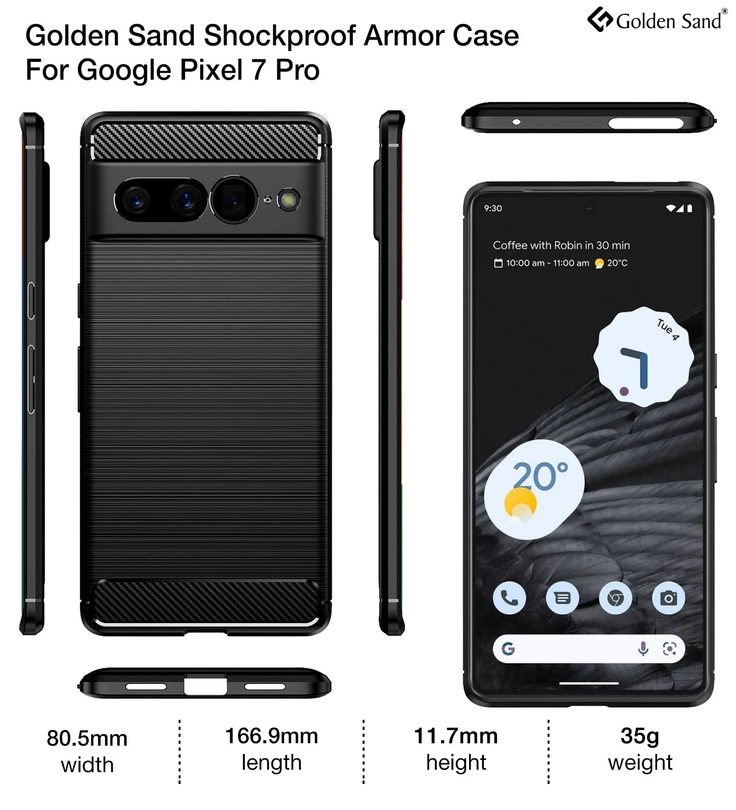 Carbon Fibre Series Shockproof Armor Back Cover for Google Pixel 7 Pro 5G, 6.7 inch, Black