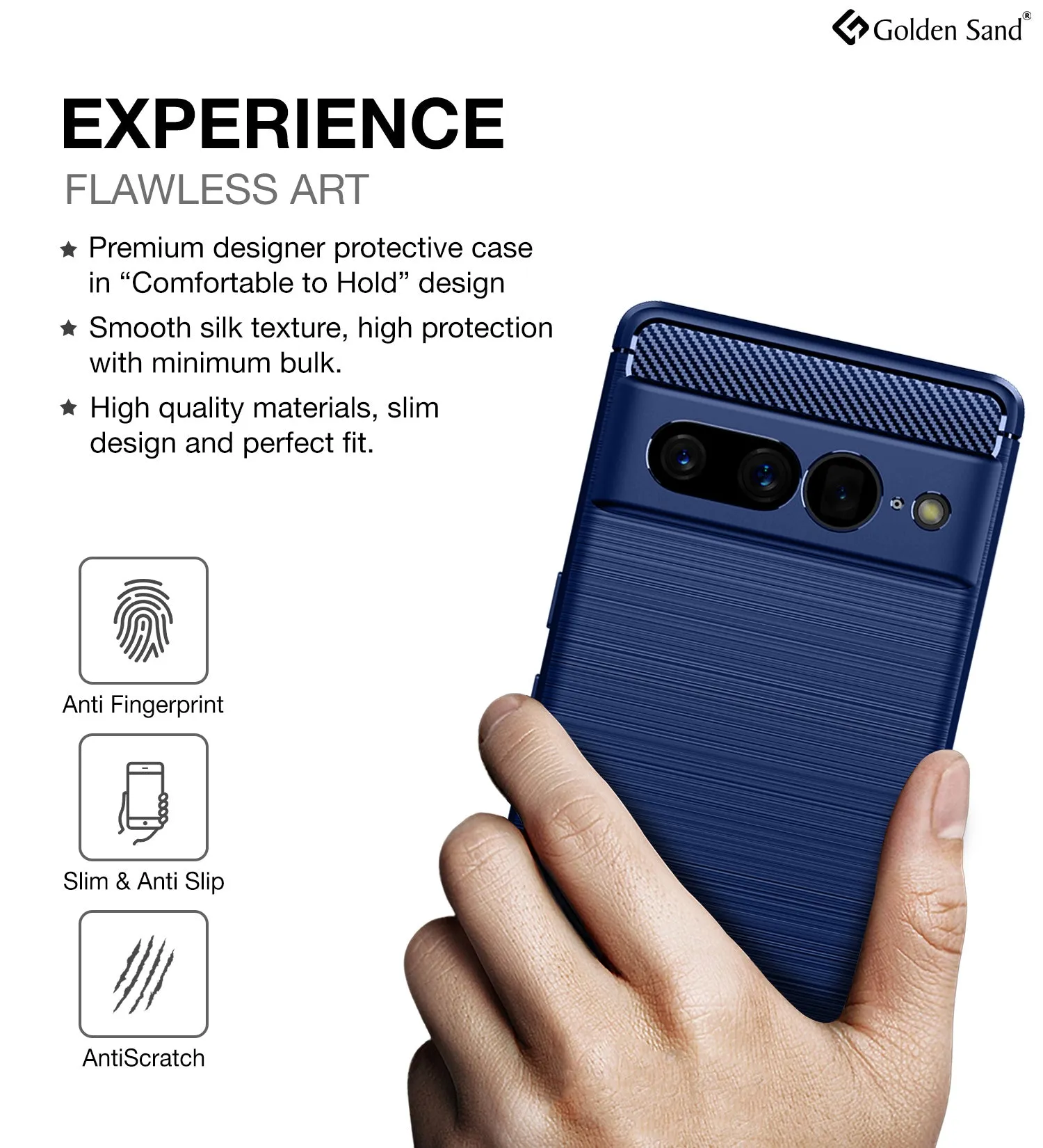 Carbon Fibre Series Shockproof Armor Back Cover for Google Pixel 7 Pro 5G, 6.7 inch, Blue