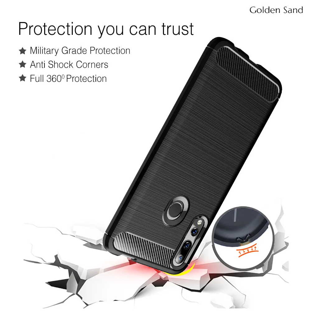 Carbon Fibre Series Shockproof Armor Back Cover for Honor 9X, Huawei Y9 Prime 2019 6.5 inch, Black