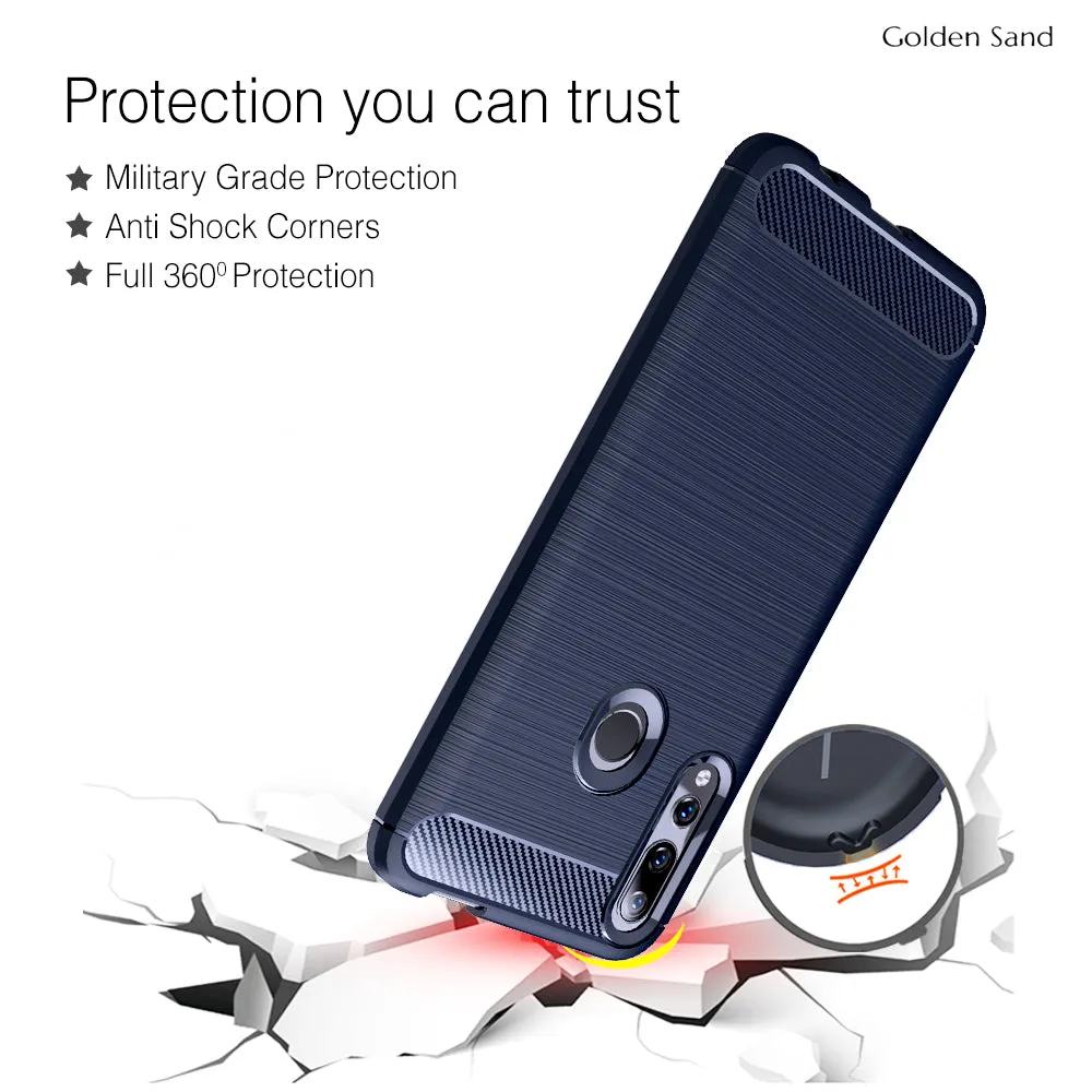 Carbon Fibre Series Shockproof Armor Back Cover for Honor 9X, Huawei Y9 Prime 2019 6.5 inch, Blue