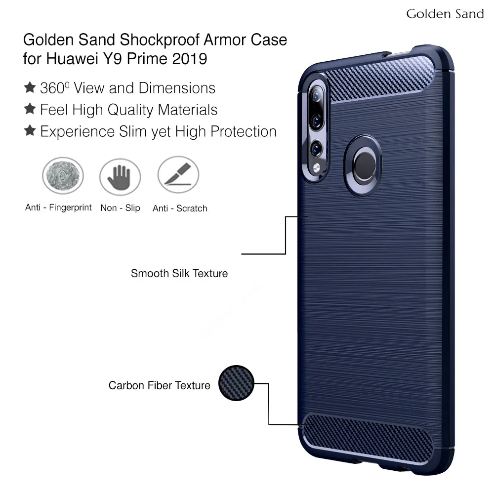 Carbon Fibre Series Shockproof Armor Back Cover for Honor 9X, Huawei Y9 Prime 2019 6.5 inch, Blue