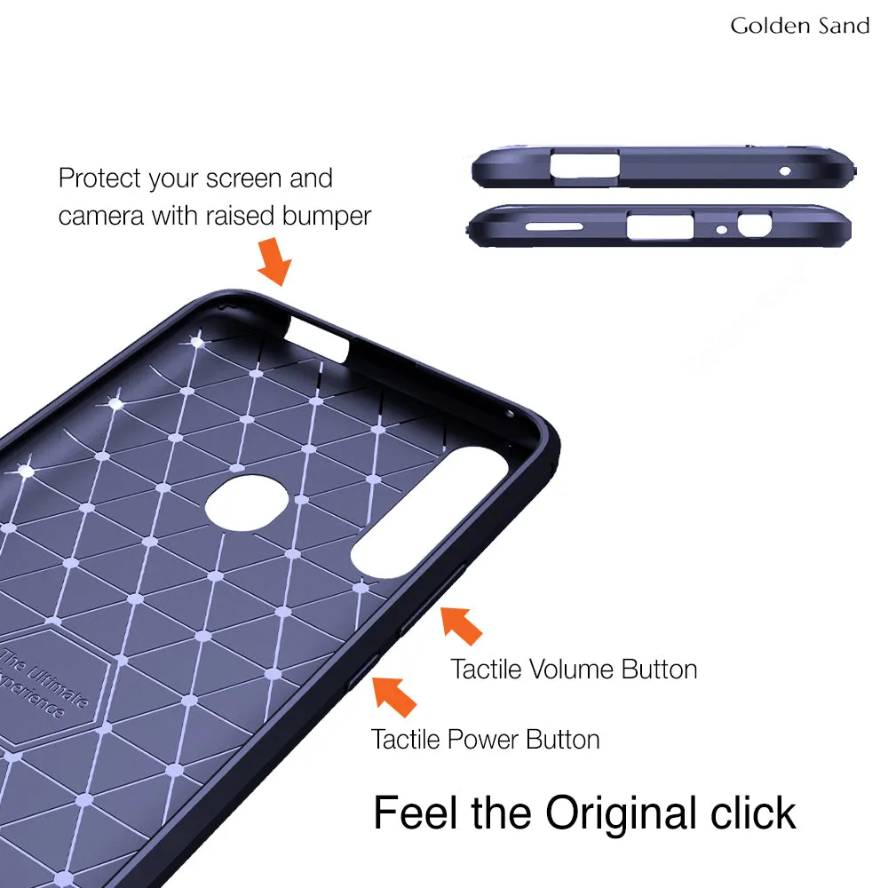 Carbon Fibre Series Shockproof Armor Back Cover for Honor 9X, Huawei Y9 Prime 2019 6.5 inch, Blue