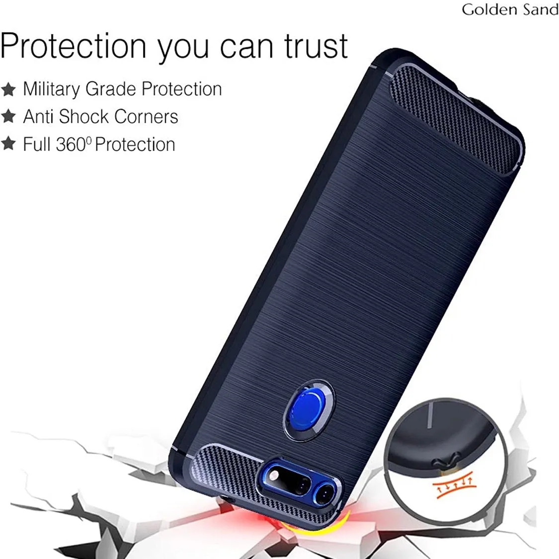 Carbon Fibre Series Shockproof Armor Back Cover for Huawei Honor View 20, Blue