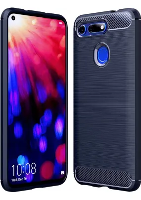 Carbon Fibre Series Shockproof Armor Back Cover for Huawei Honor View 20, Blue