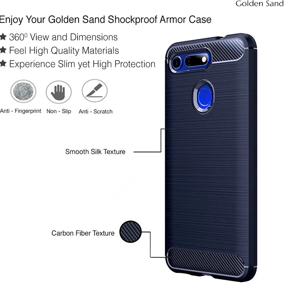 Carbon Fibre Series Shockproof Armor Back Cover for Huawei Honor View 20, Blue