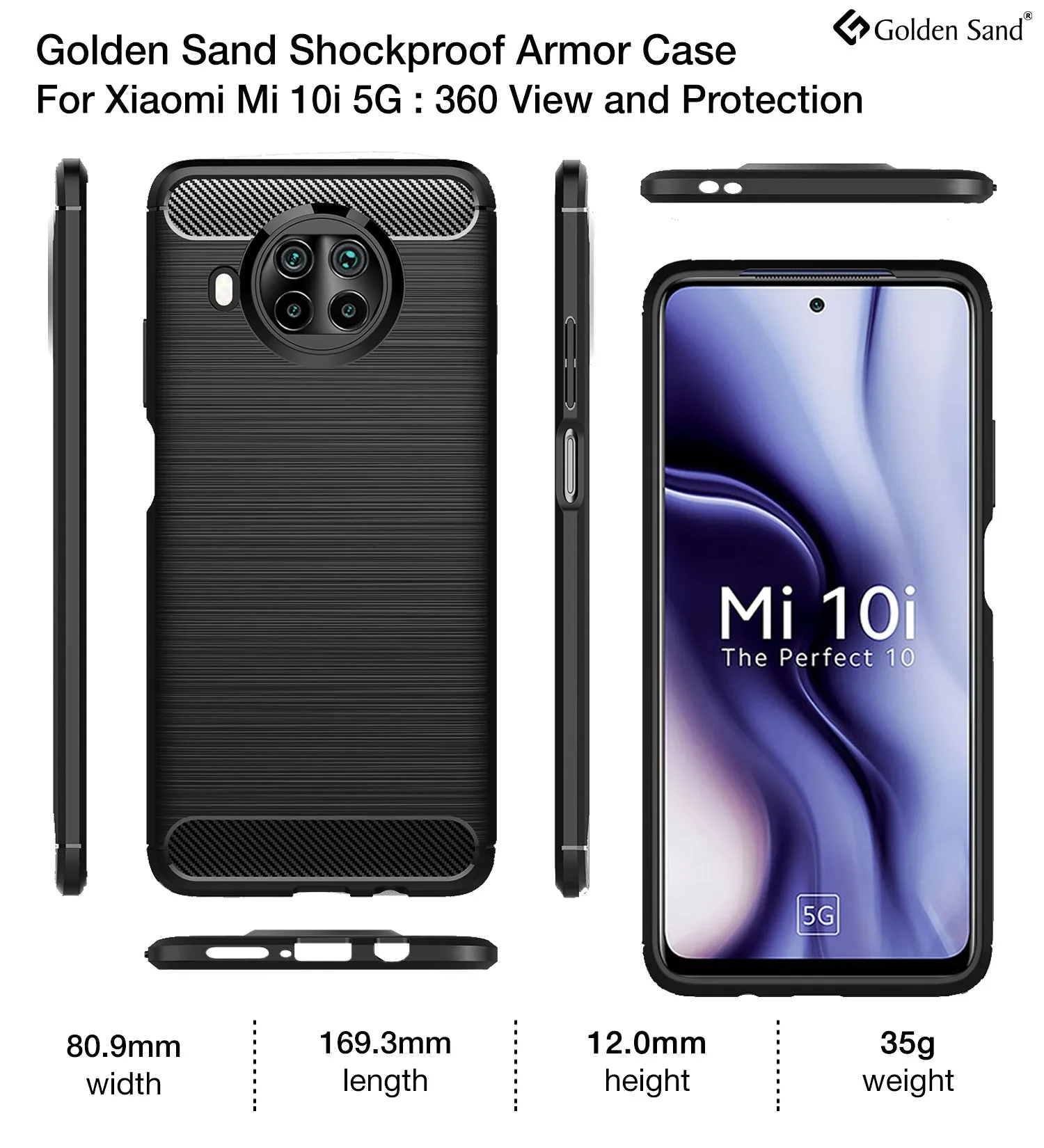 Carbon Fibre Series Shockproof Armor Back Cover for Mi 10i 5G, 6.67 inch, Black