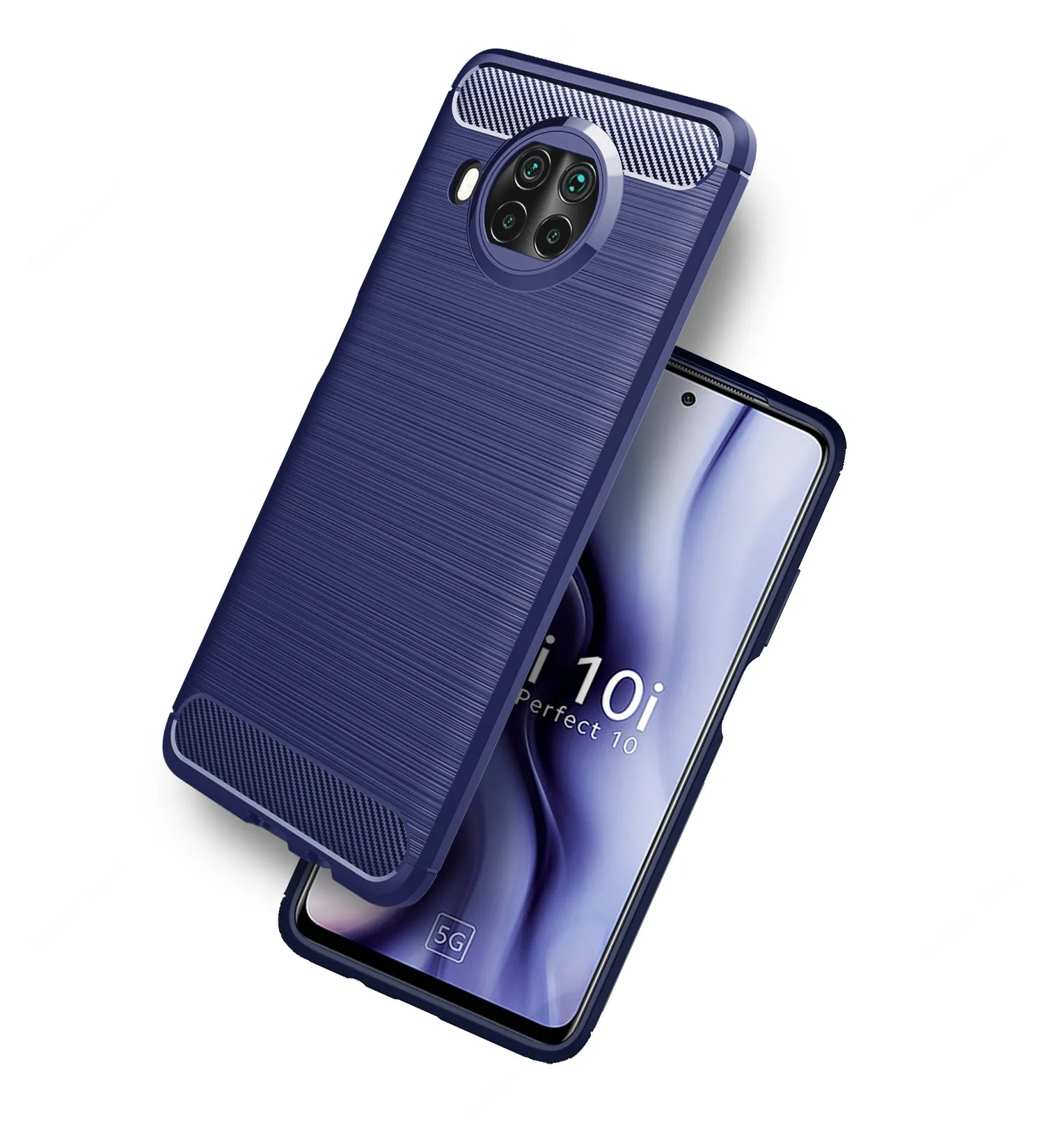 Carbon Fibre Series Shockproof Armor Back Cover for Mi 10i 5G, 6.67 inch, Blue