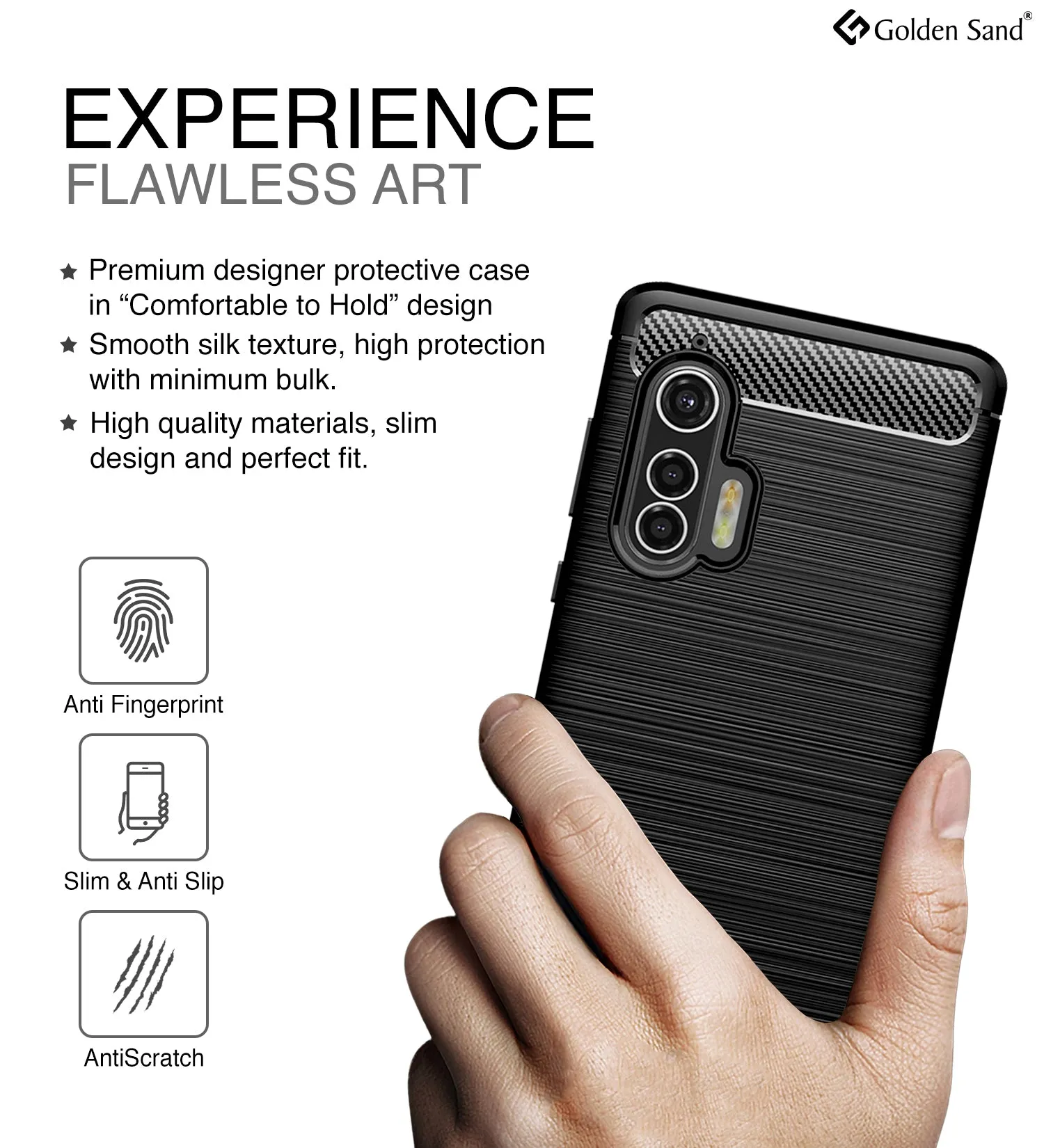 Carbon Fibre Series Shockproof Armor Back Cover for Moto Edge Plus 6.7 inch, Black