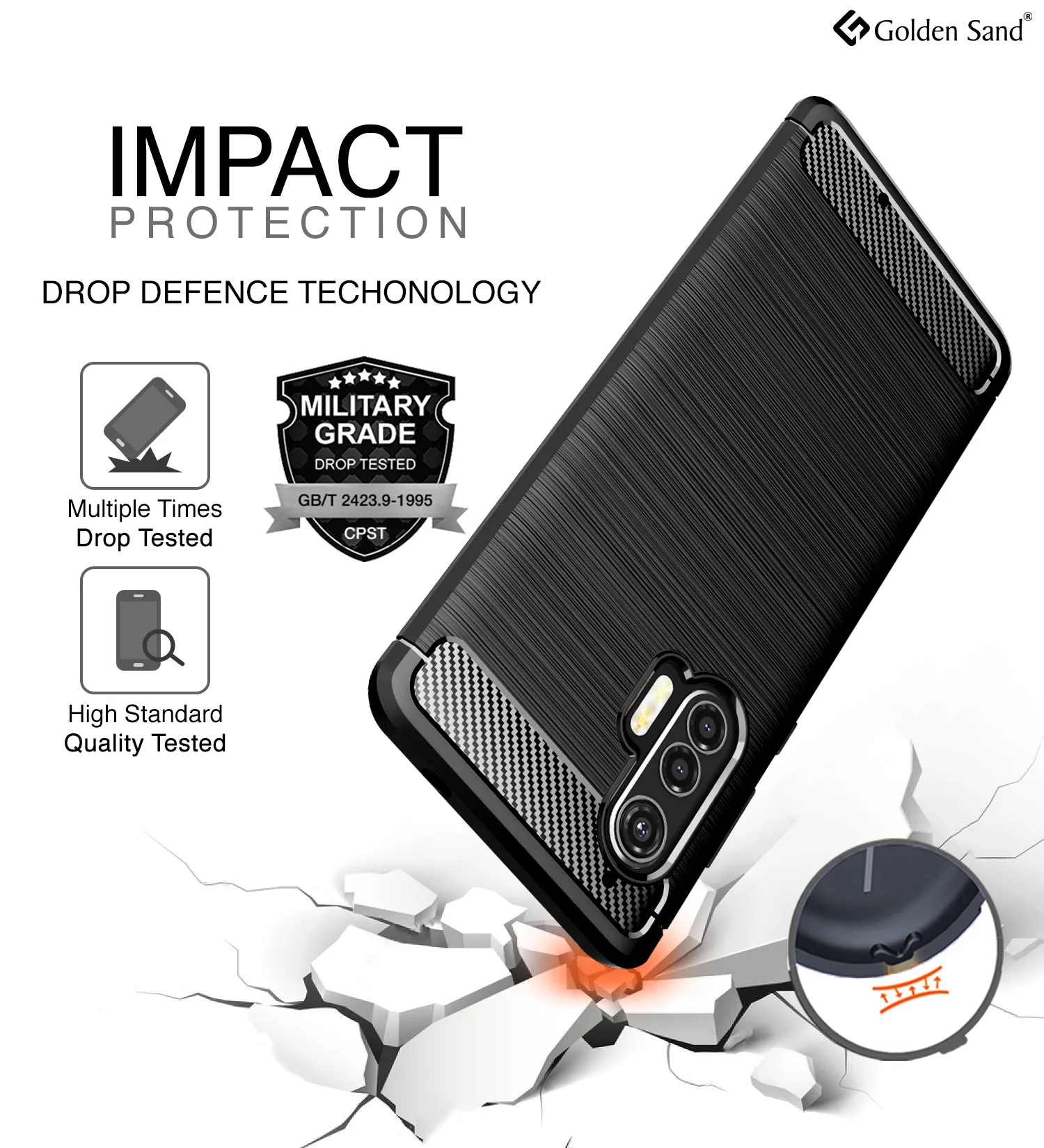 Carbon Fibre Series Shockproof Armor Back Cover for Moto Edge Plus 6.7 inch, Black