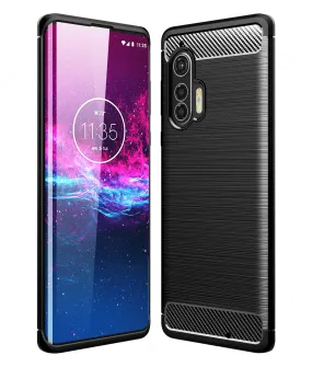Carbon Fibre Series Shockproof Armor Back Cover for Moto Edge Plus 6.7 inch, Black