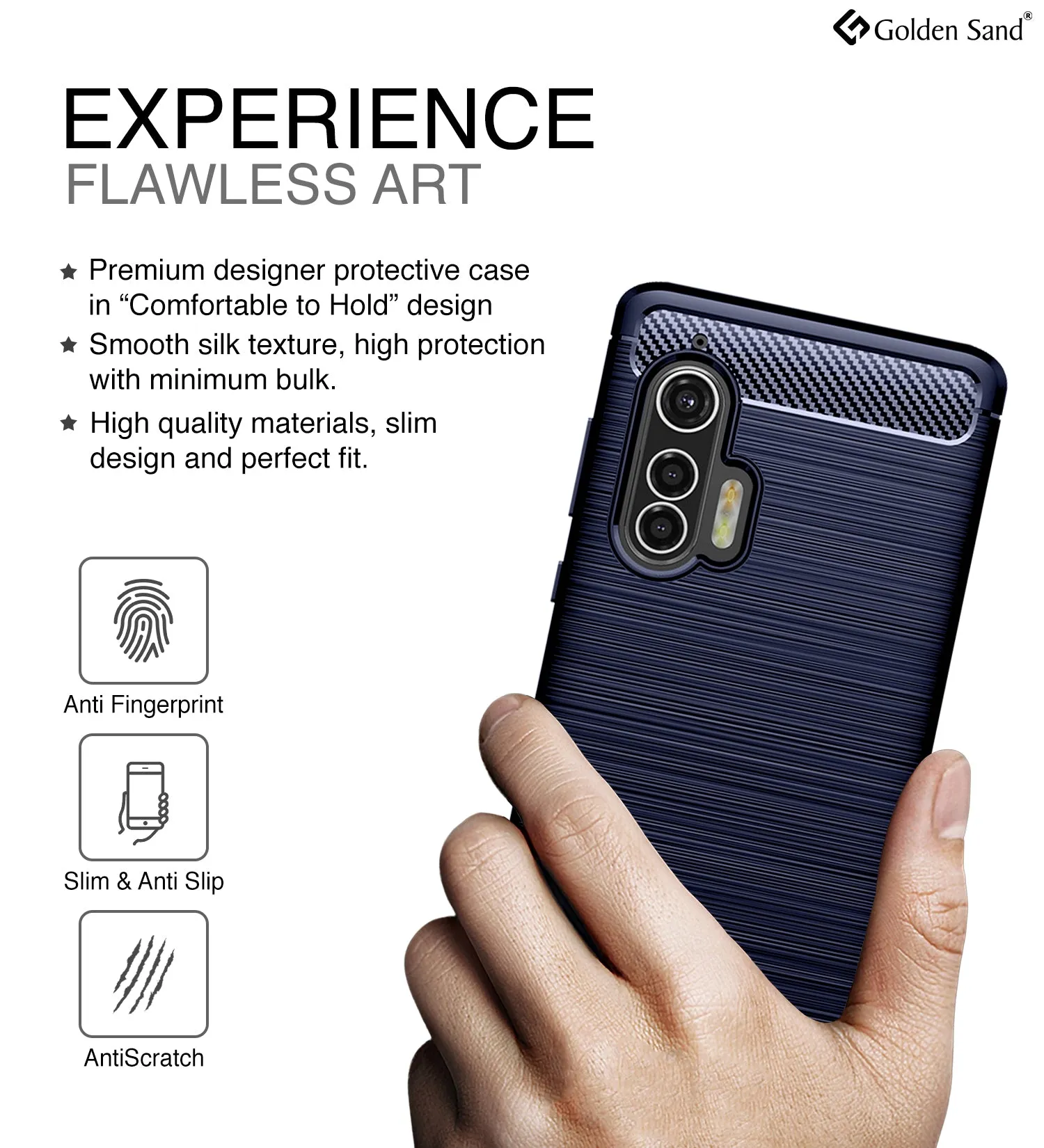 Carbon Fibre Series Shockproof Armor Back Cover for Moto Edge Plus 6.7 inch, Blue