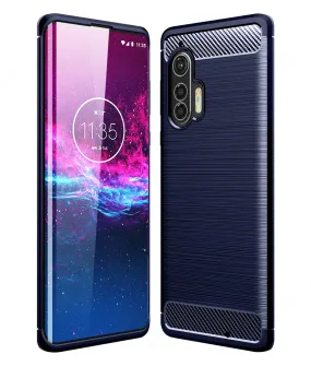 Carbon Fibre Series Shockproof Armor Back Cover for Moto Edge Plus 6.7 inch, Blue