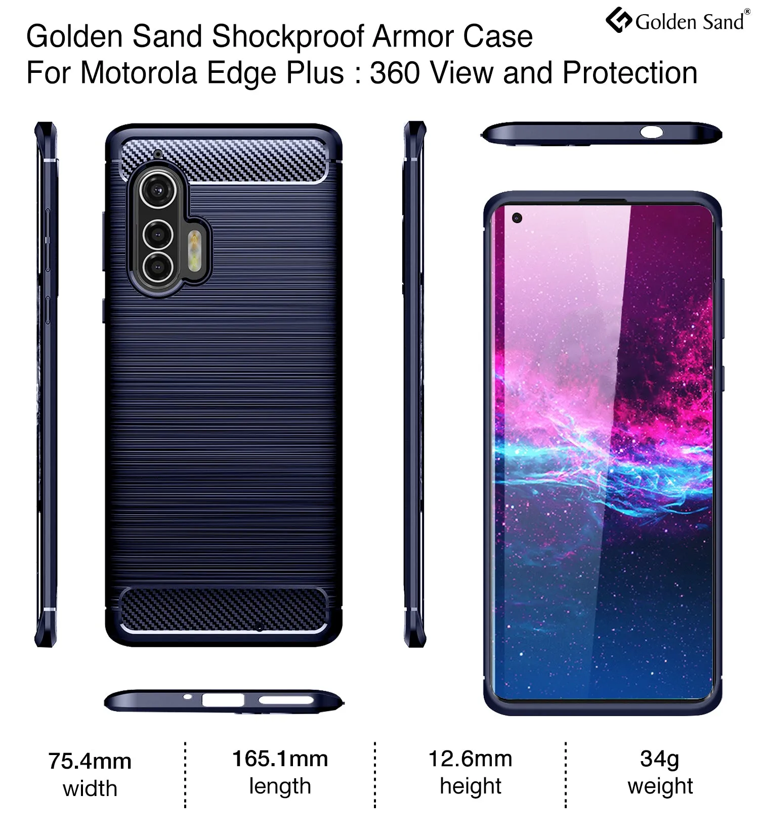 Carbon Fibre Series Shockproof Armor Back Cover for Moto Edge Plus 6.7 inch, Blue