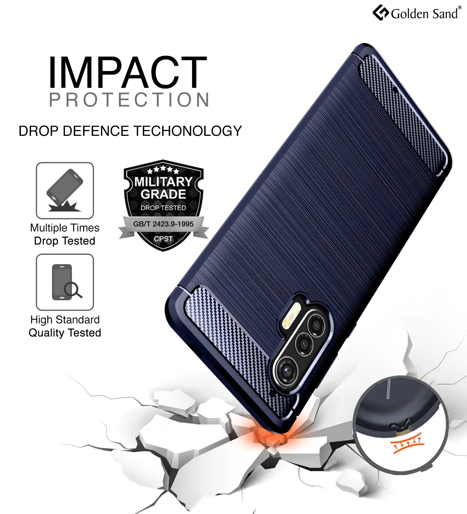 Carbon Fibre Series Shockproof Armor Back Cover for Moto Edge Plus 6.7 inch, Blue