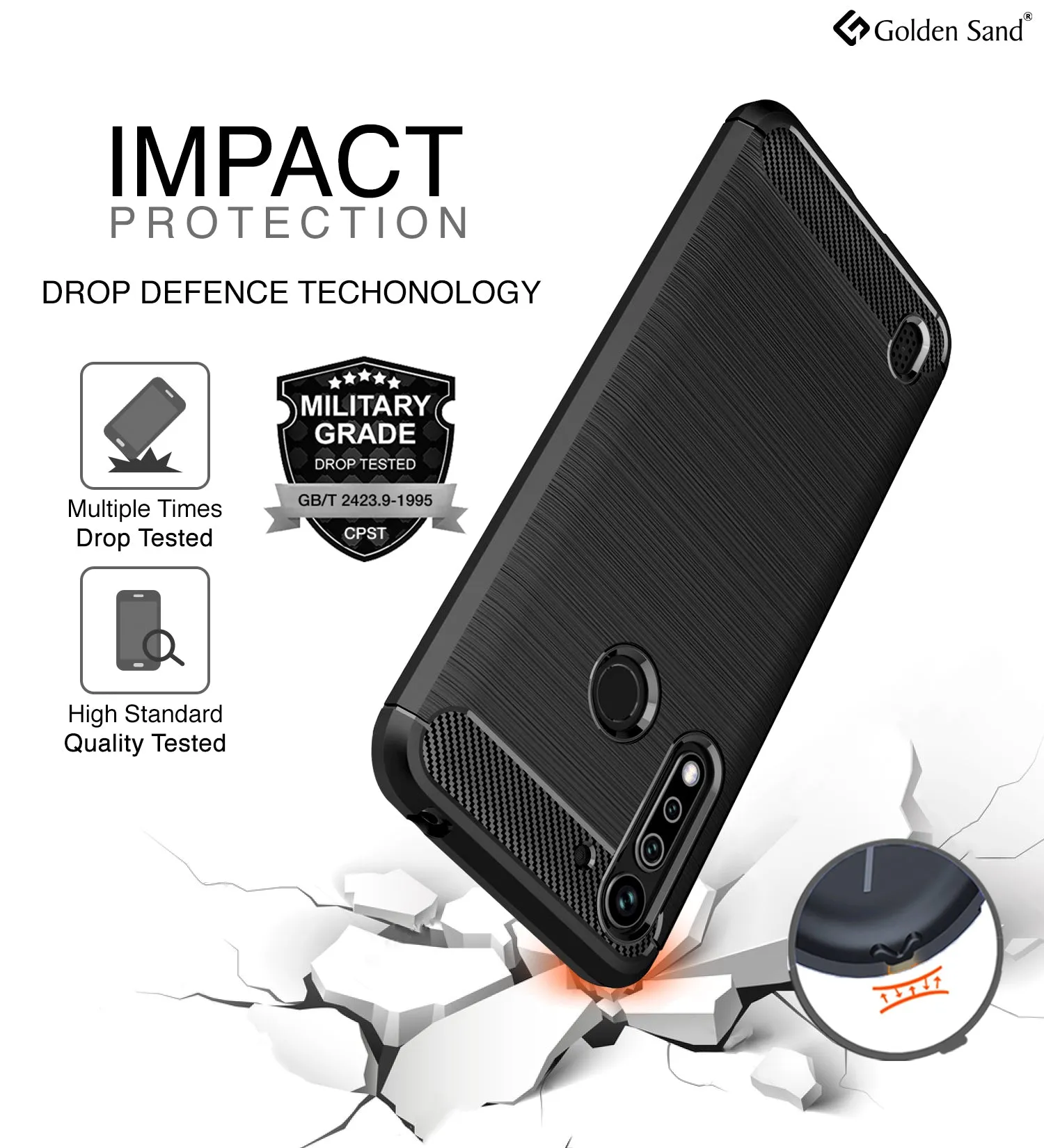 Carbon Fibre Series Shockproof Armor Back Cover for Moto G8 Power Lite 6.5 inch, Black