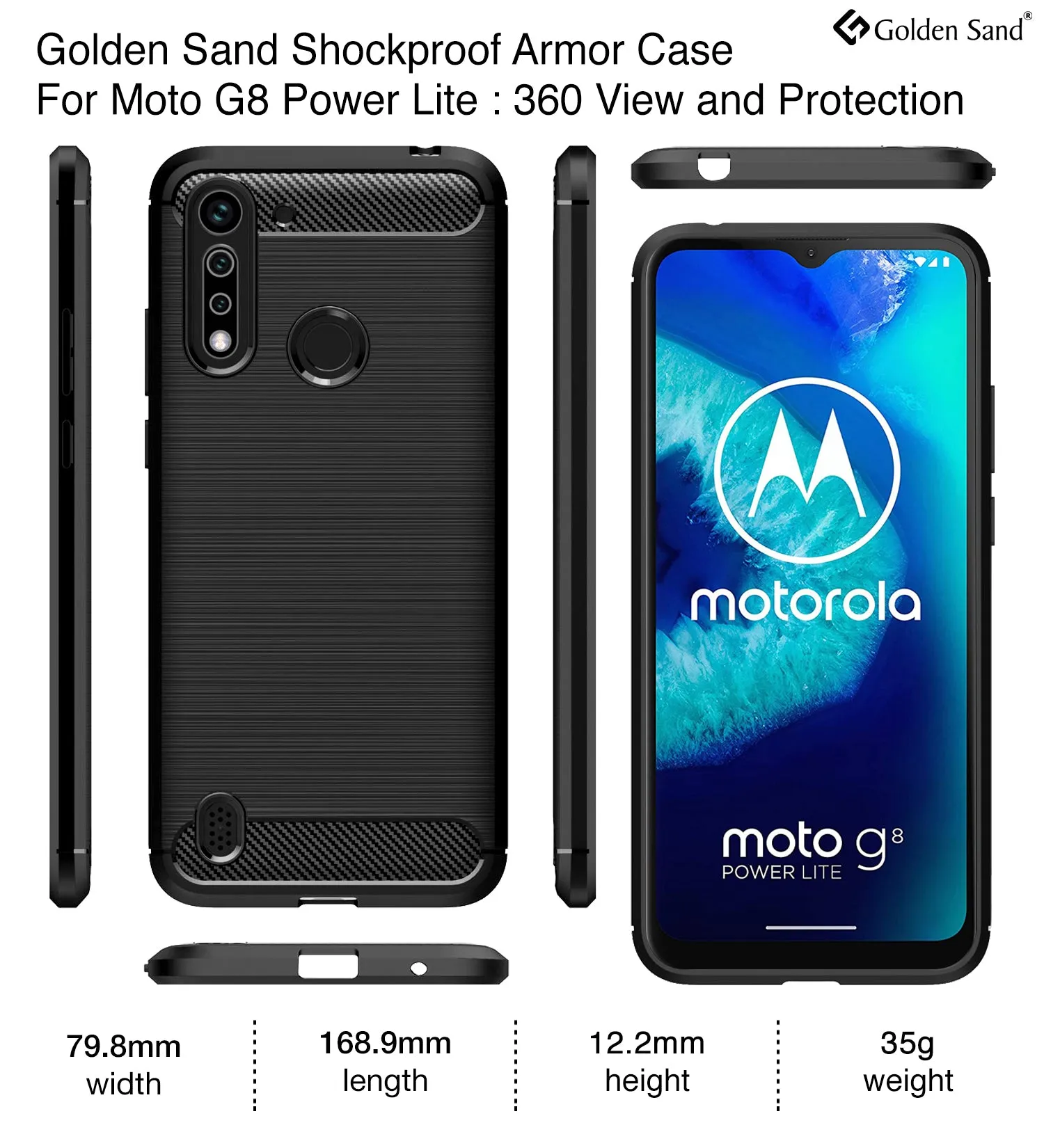Carbon Fibre Series Shockproof Armor Back Cover for Moto G8 Power Lite 6.5 inch, Black