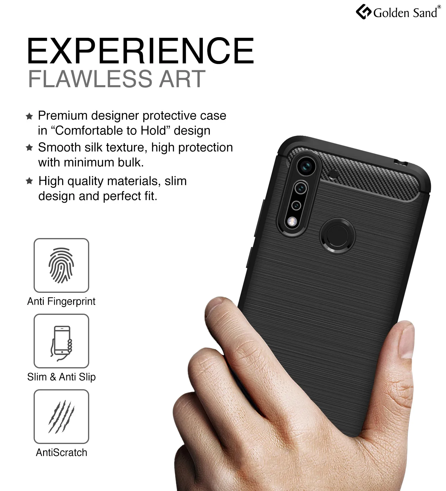 Carbon Fibre Series Shockproof Armor Back Cover for Moto G8 Power Lite 6.5 inch, Black