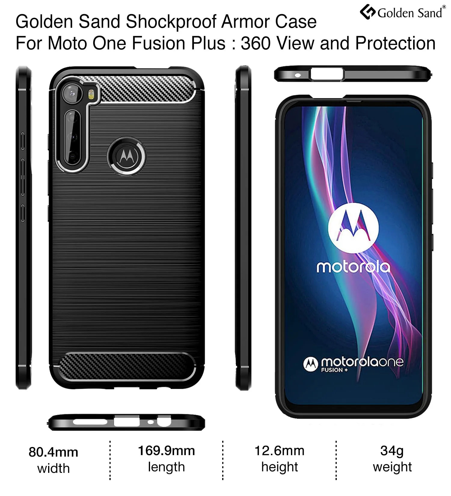 Carbon Fibre Series Shockproof Armor Back Cover for Moto One Fusion Plus 6.5 inch, Black