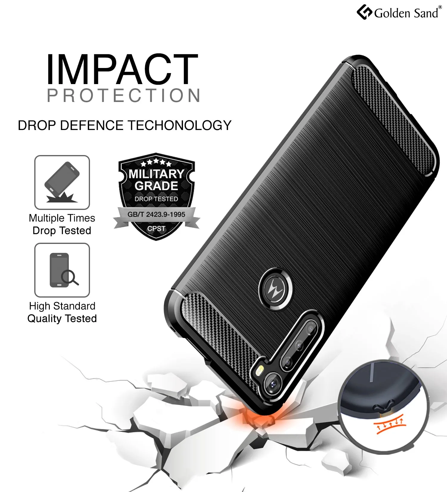 Carbon Fibre Series Shockproof Armor Back Cover for Moto One Fusion Plus 6.5 inch, Black