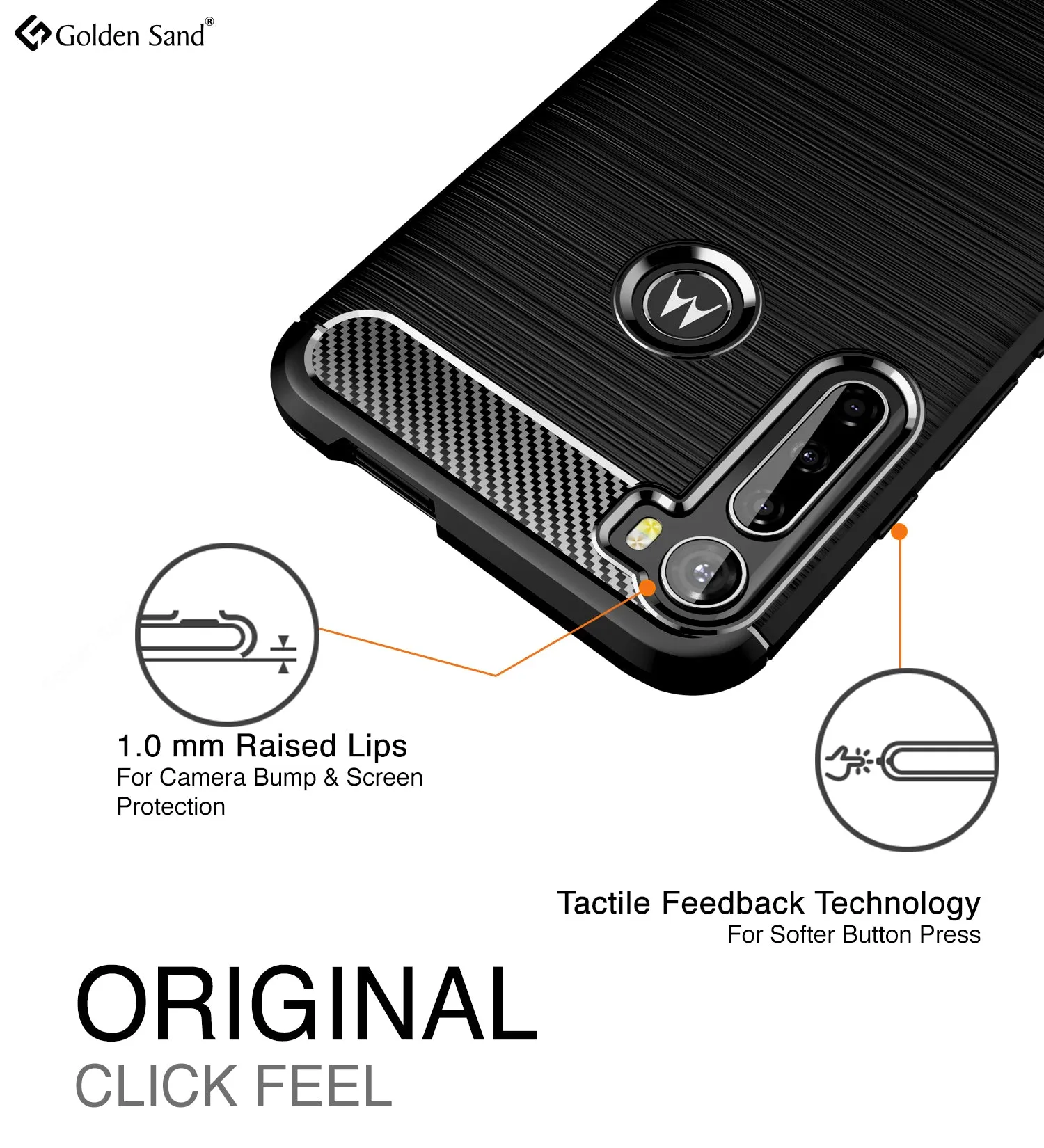 Carbon Fibre Series Shockproof Armor Back Cover for Moto One Fusion Plus 6.5 inch, Black