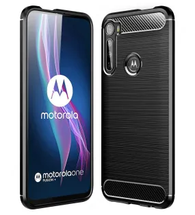 Carbon Fibre Series Shockproof Armor Back Cover for Moto One Fusion Plus 6.5 inch, Black