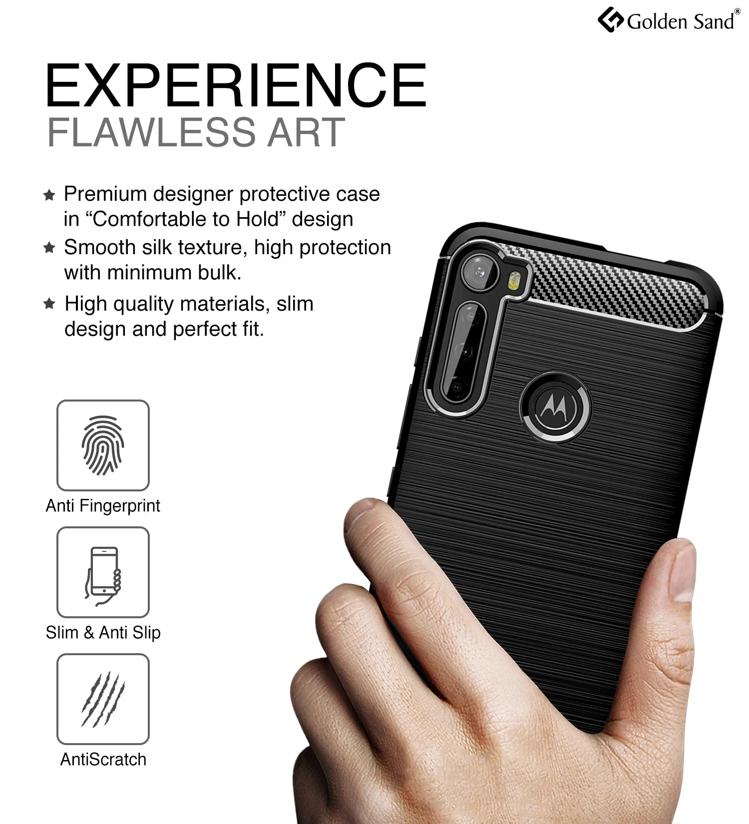 Carbon Fibre Series Shockproof Armor Back Cover for Moto One Fusion Plus 6.5 inch, Black
