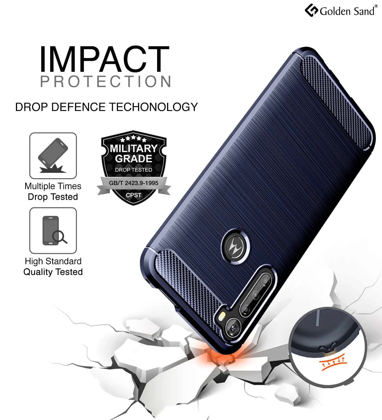 Carbon Fibre Series Shockproof Armor Back Cover for Moto One Fusion Plus 6.5 inch, Blue