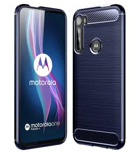 Carbon Fibre Series Shockproof Armor Back Cover for Moto One Fusion Plus 6.5 inch, Blue