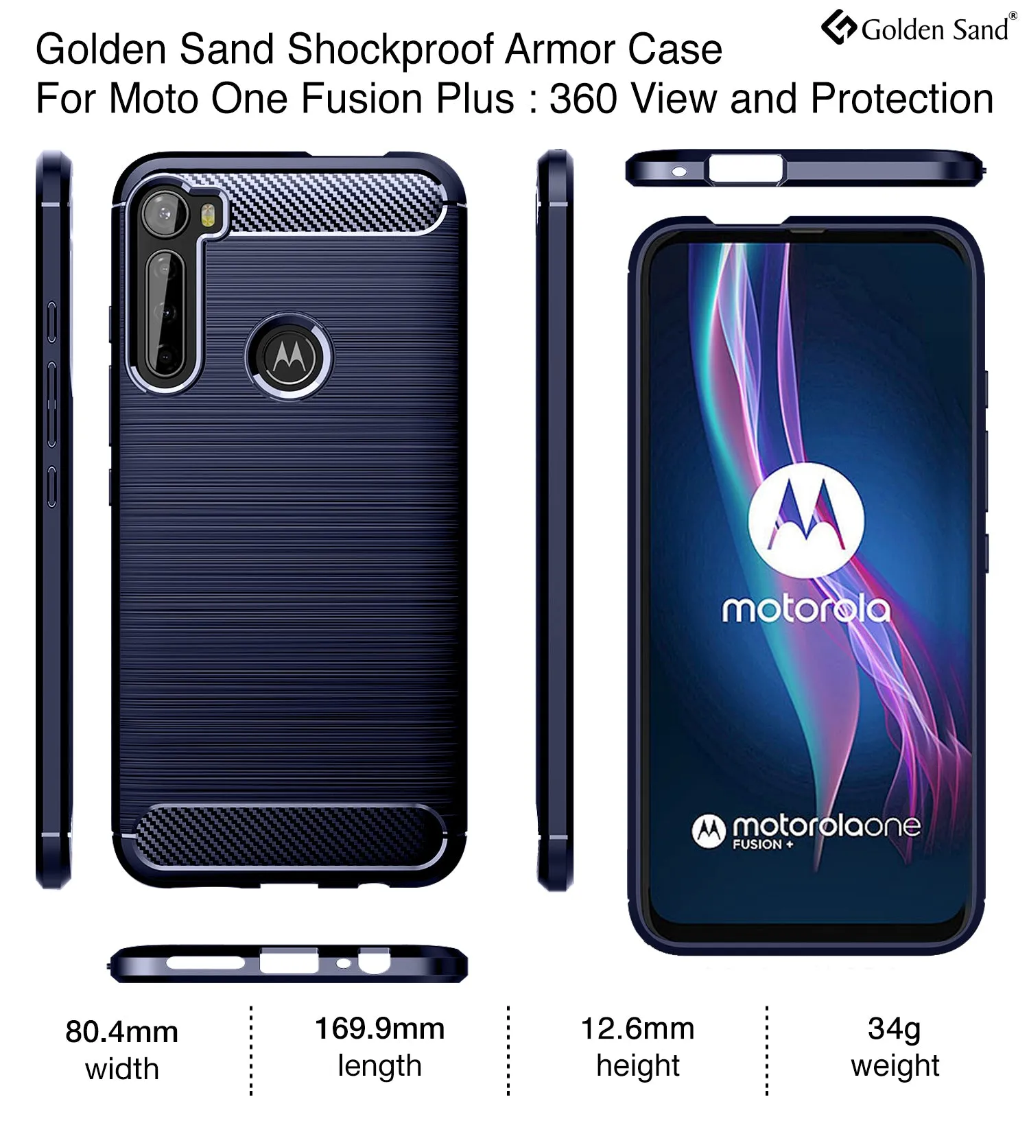 Carbon Fibre Series Shockproof Armor Back Cover for Moto One Fusion Plus 6.5 inch, Blue