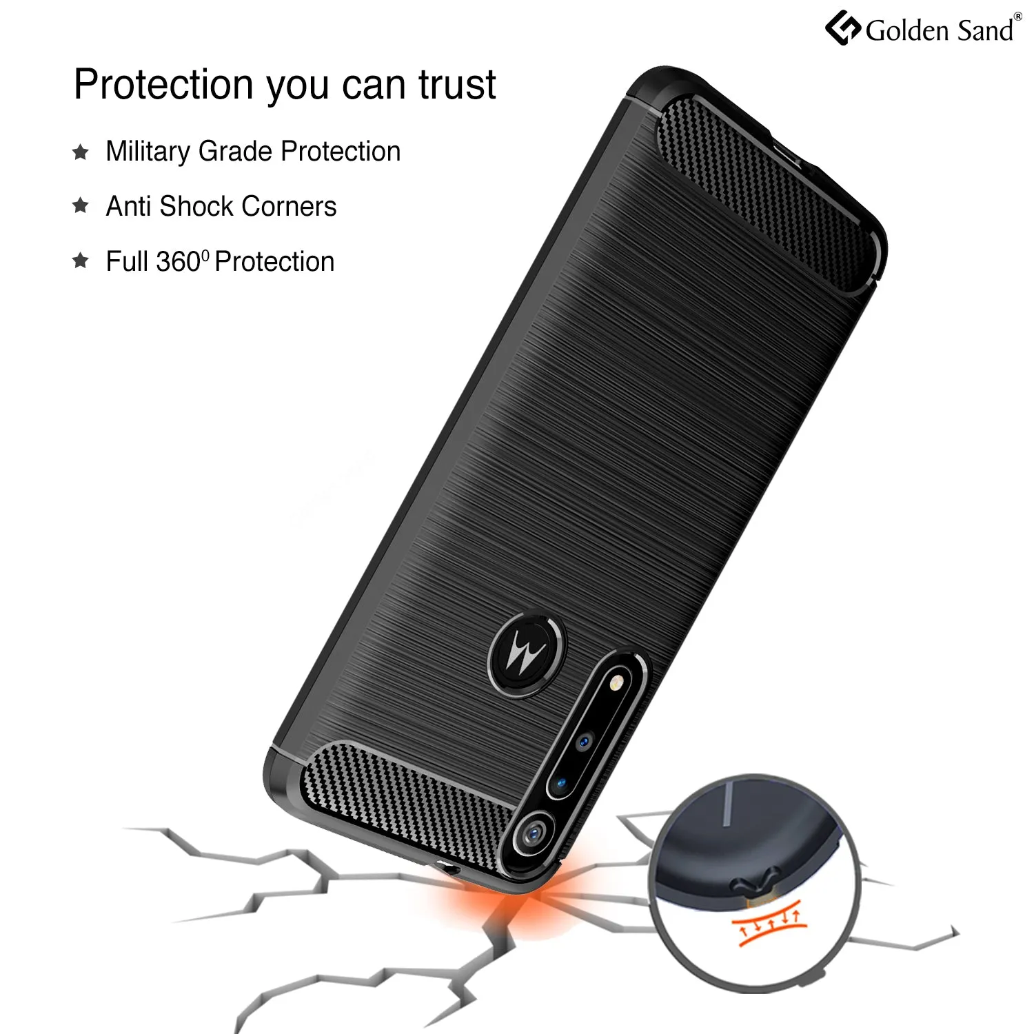 Carbon Fibre Series Shockproof Armor Back Cover for Moto One Macro 6.2 inch, Black