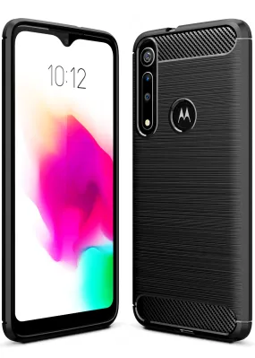 Carbon Fibre Series Shockproof Armor Back Cover for Moto One Macro 6.2 inch, Black