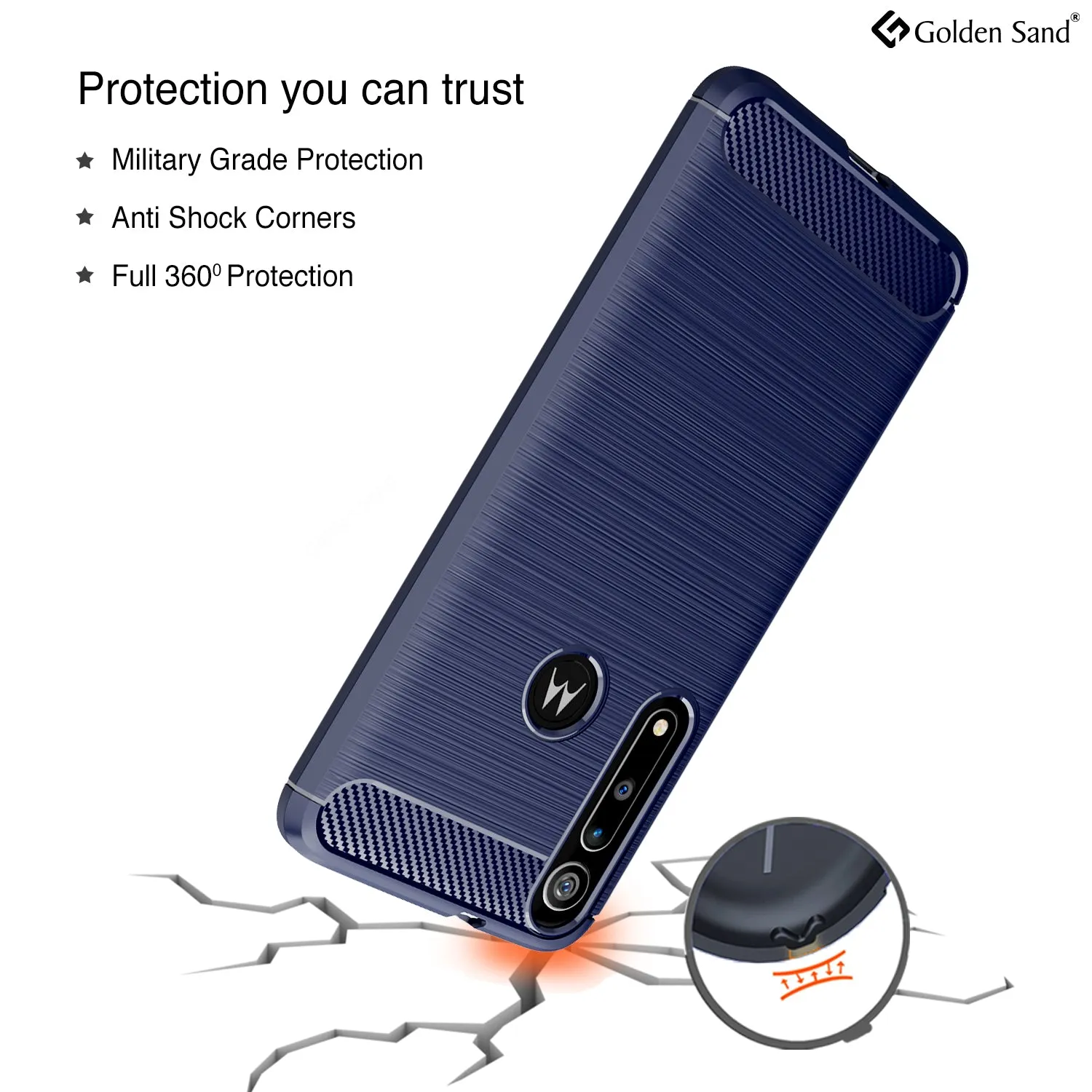 Carbon Fibre Series Shockproof Armor Back Cover for Moto One Macro 6.2 inch, Blue