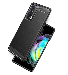 Carbon Fibre Series Shockproof Armor Back Cover for Motorola Edge 20, 6.7 inch, Black