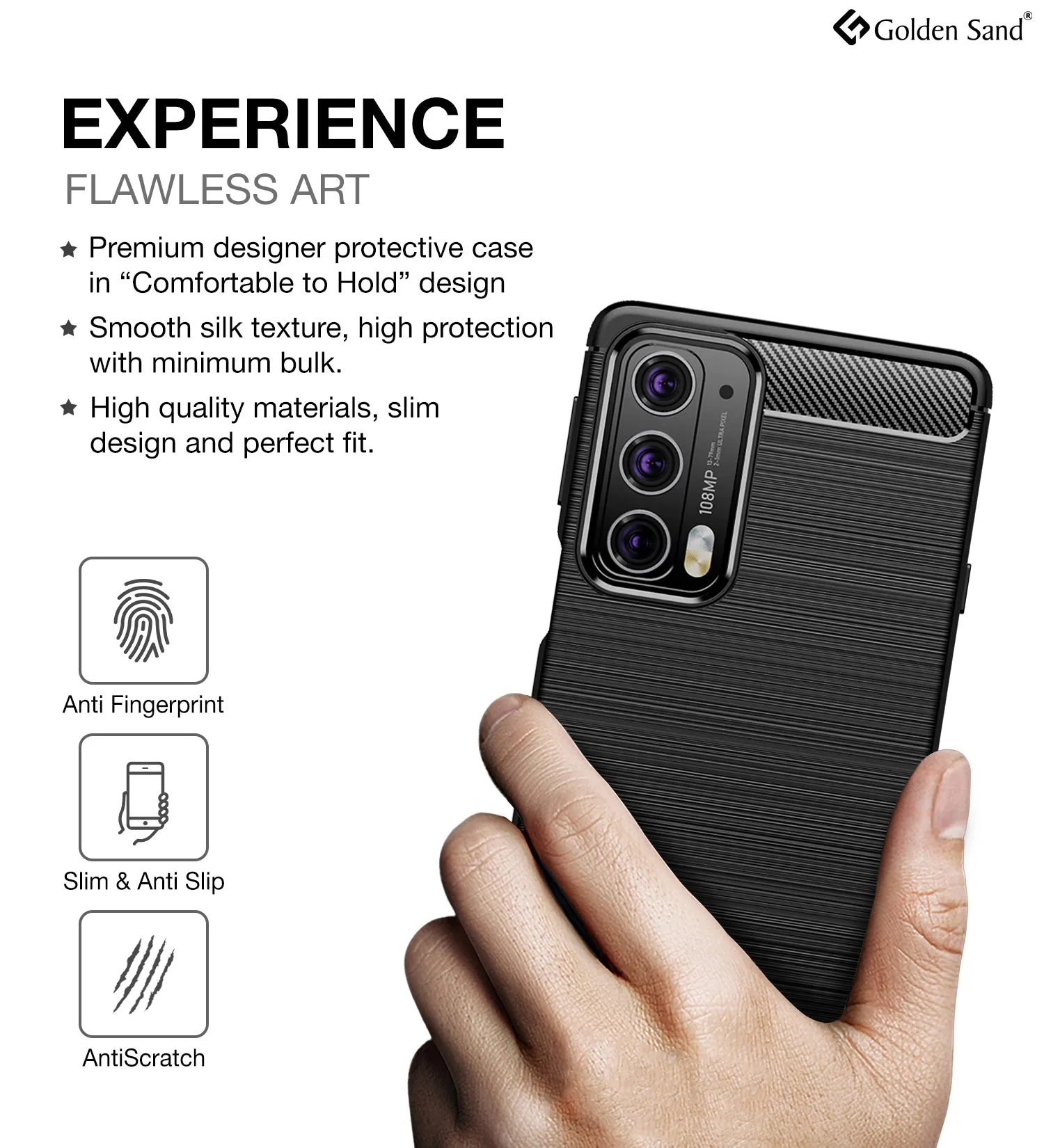 Carbon Fibre Series Shockproof Armor Back Cover for Motorola Edge 20, 6.7 inch, Black