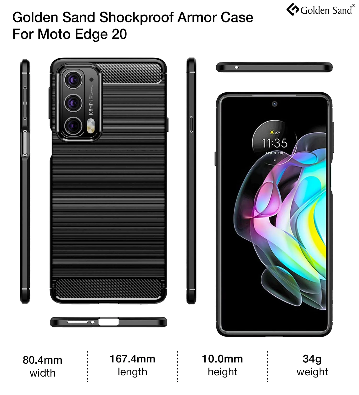 Carbon Fibre Series Shockproof Armor Back Cover for Motorola Edge 20, 6.7 inch, Black