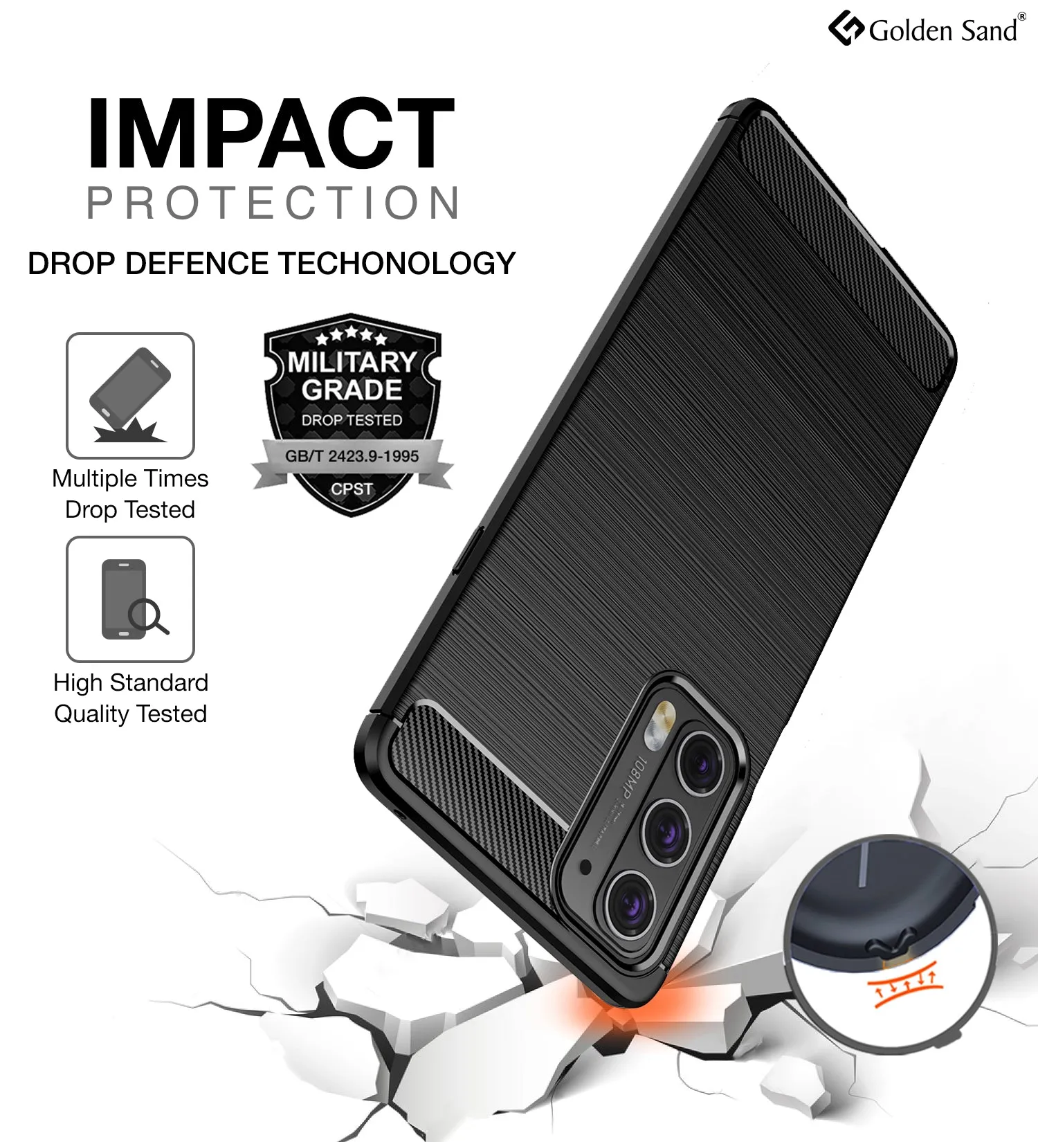 Carbon Fibre Series Shockproof Armor Back Cover for Motorola Edge 20, 6.7 inch, Black