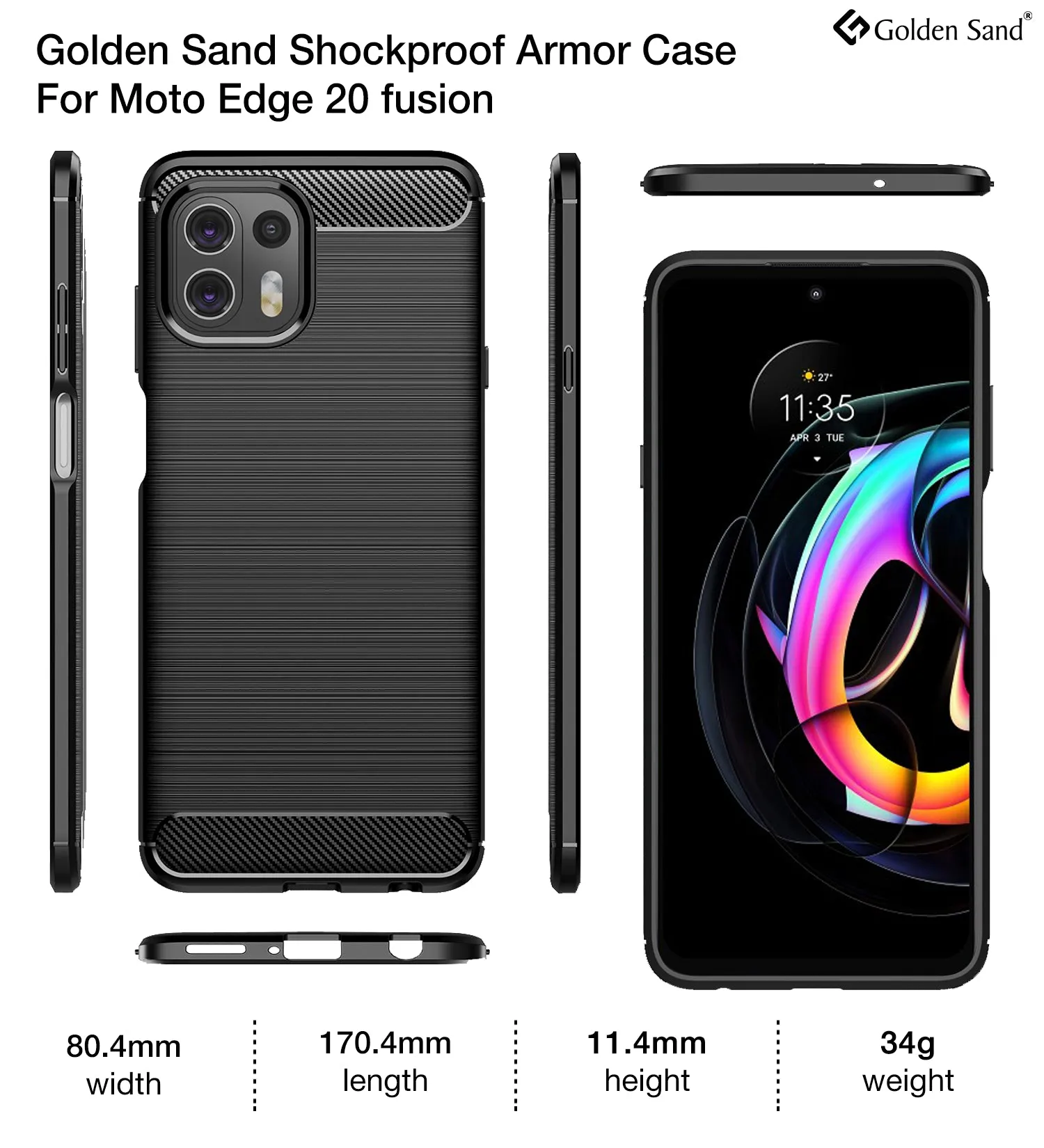 Carbon Fibre Series Shockproof Armor Back Cover for Motorola Edge 20 Fusion, 6.67 inch, Black