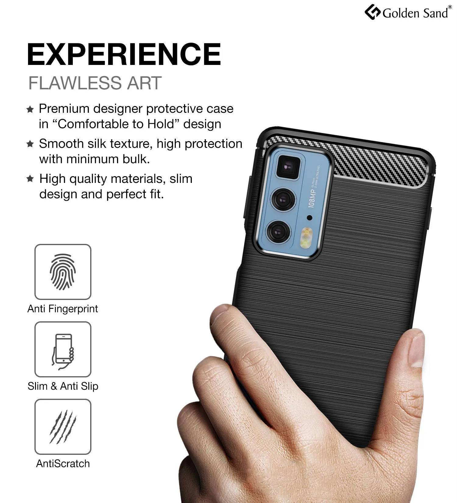 Carbon Fibre Series Shockproof Armor Back Cover for Motorola Edge 20 Pro, 6.7 inch, Black